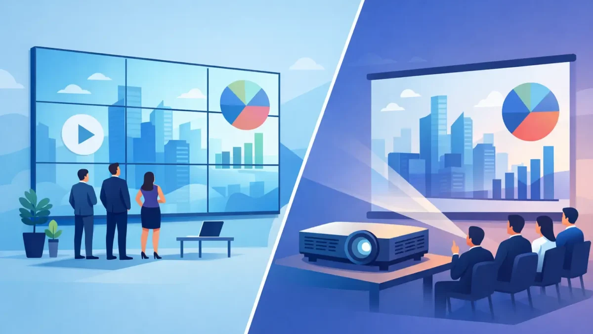 Video Wall vs Projector: أيهما أفضل للأعمال؟